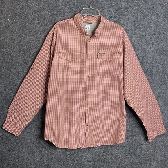 Columbia Omni Shade Shirt Men L Red Plaid Vented Outdoor Long Sleeve Button Up - Picture 1 of 14
